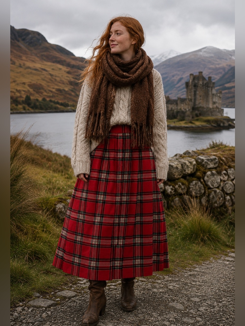 Red Plaid Tartan lined Women's Skirt scottish